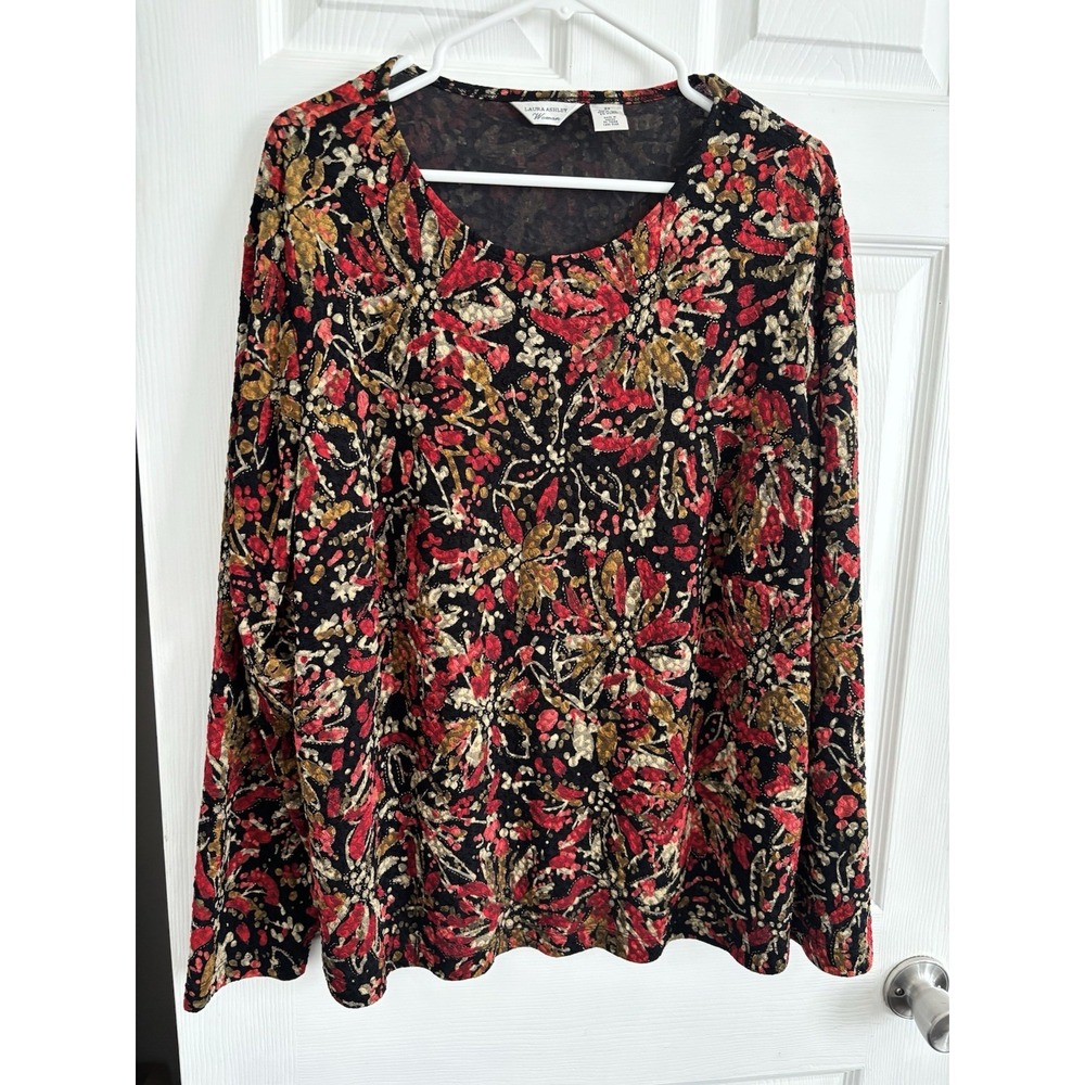 Laura Ashley Women's 2X Long Sleeve Blouse Casual‎ Top Shirt Trip Ready